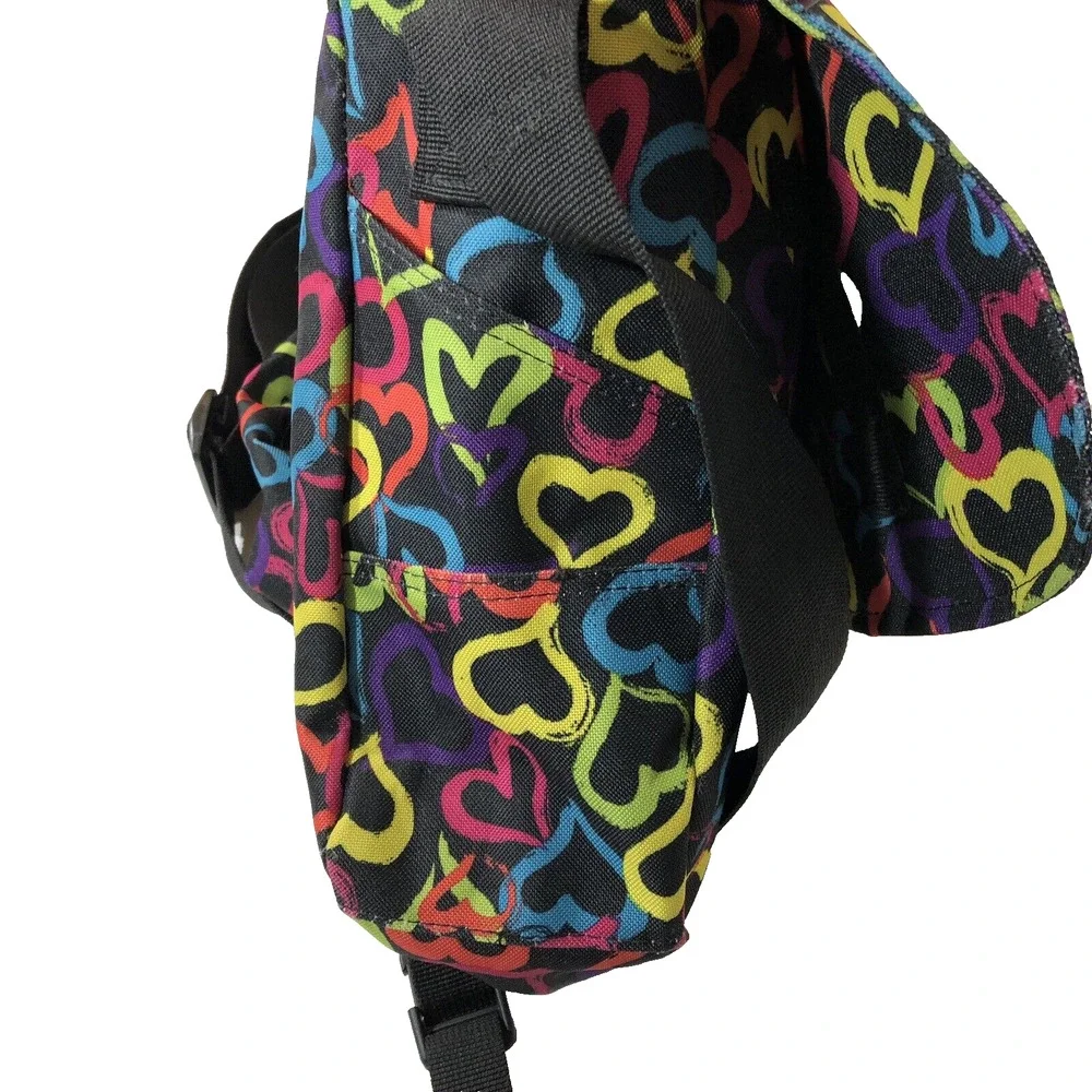 Yak Pak Black Brights Hearts Messenger Bag Bookbag Travel Shoulder Strap Bag